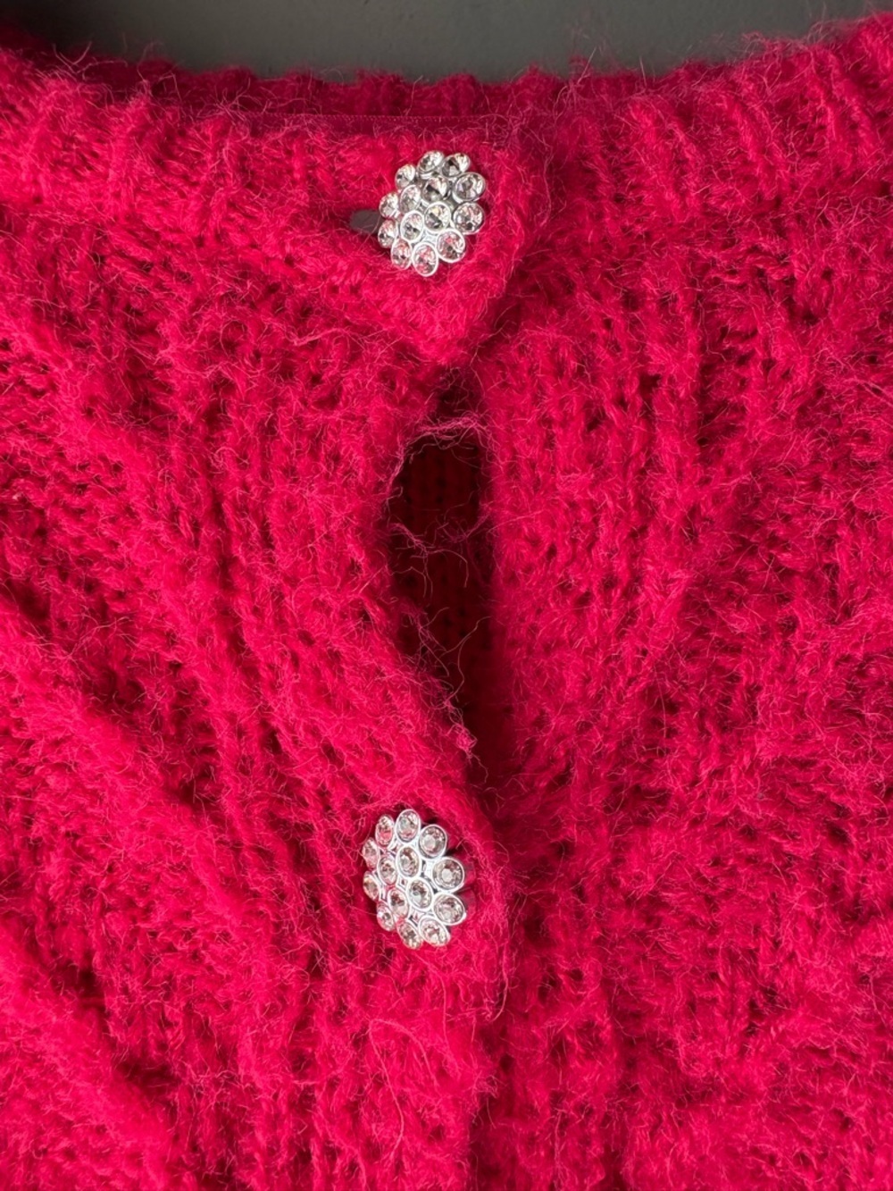 ONLY Life Pink Fuzzy Knit Cardigan Medium Barbiecore Rhinestone Buttons - Picture 4 of 6
